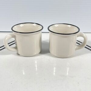 Robert Stanley Cream Espresso Mugs Black Rim Stoneware Set of 2 Small‎ Cups
